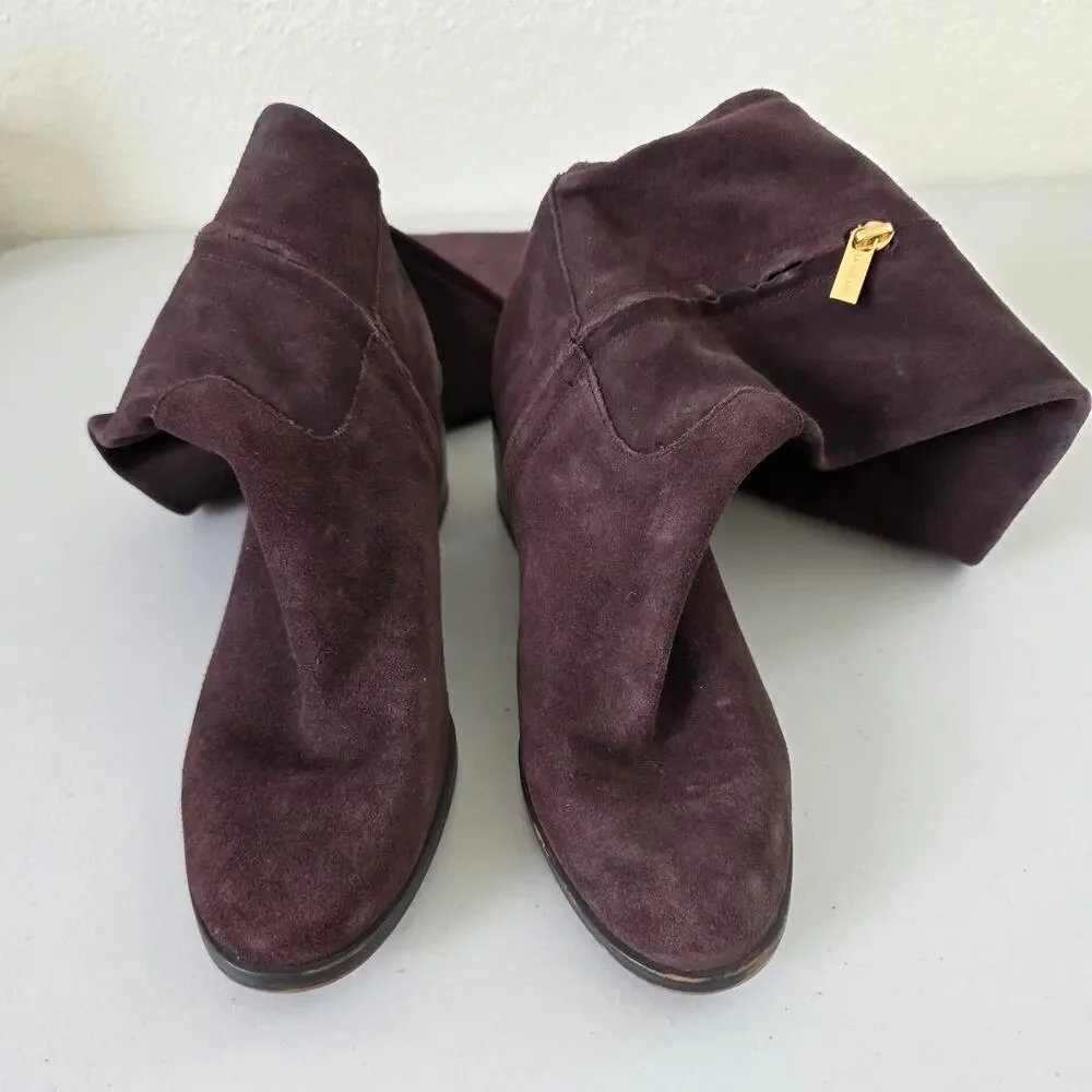 Michael Kors Suede Over the Knee Boots Womens Size 8M Dark Brown Leather Black H
